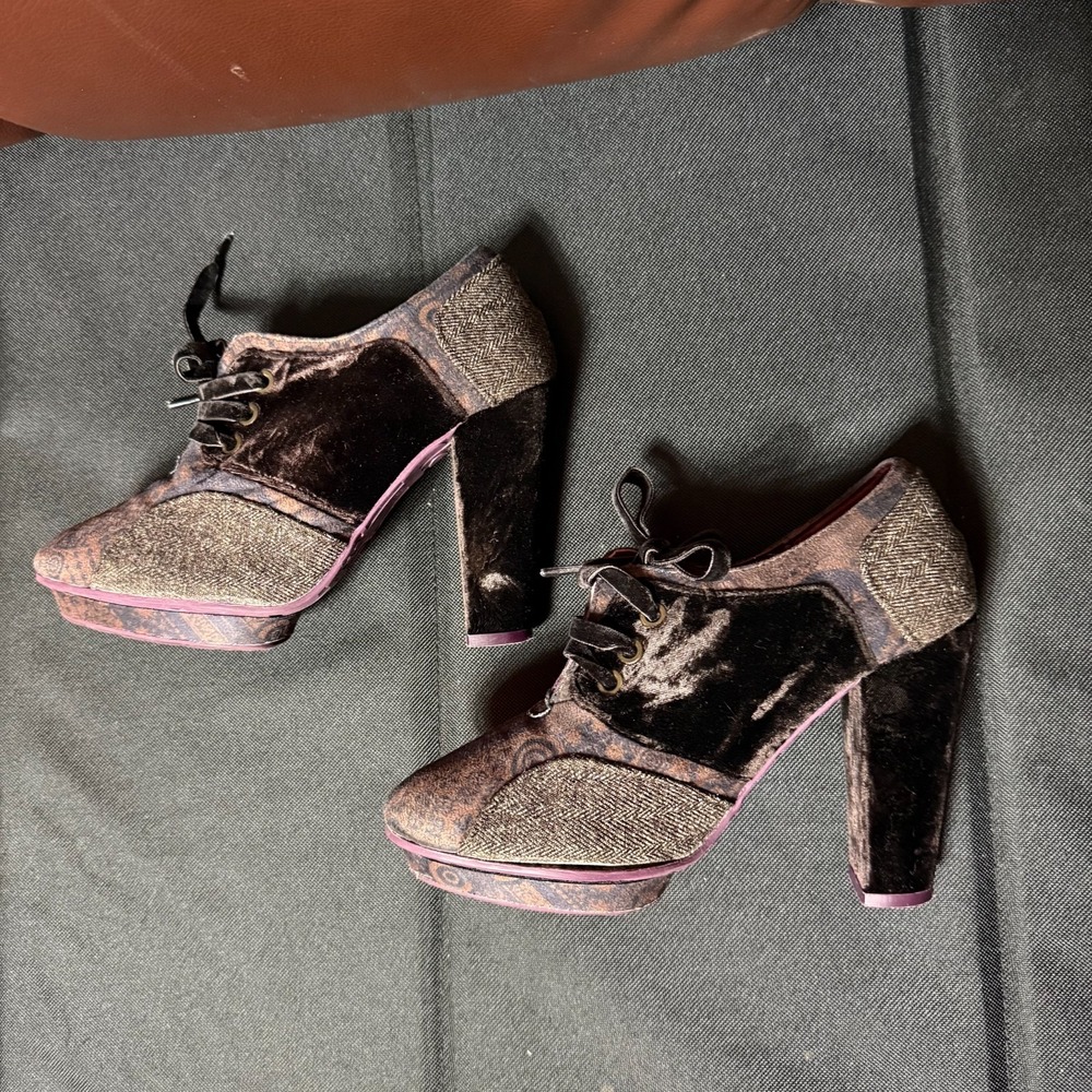 desigual‎ velvet tweed patchwork oxford heels platform lace up eu 36